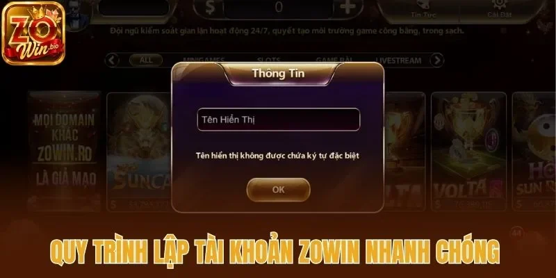 Quy trình lập tài khoản Zowin nhanh chóng
