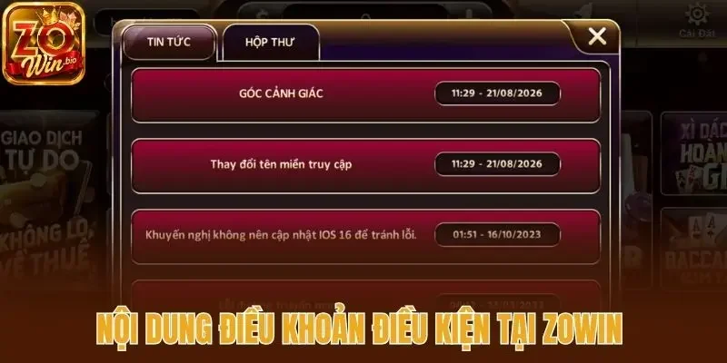 Nội dung điều khoản điều kiện tại Zowin